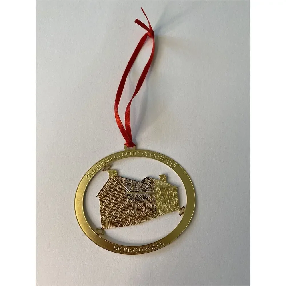 Old Russell COUNTY COURTHOUSE SOUVENIR Gold CHRISTMAS ORNAMENT Dickensonville VA